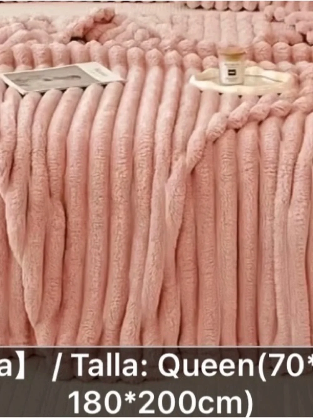 Plush Ribbed Throw Blanket in Blush Pink